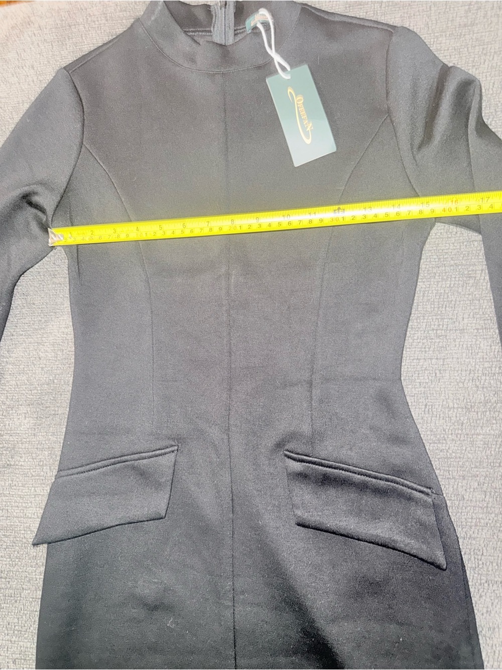OFEFAN Bodycon Mini Dress Small Mock Neck Bell Sleeve NWT Black Cocktail Dress - Picture 11 of 12